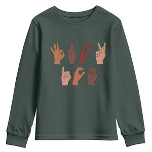 Funny Fuck Hand Sign Language Anti Deportation Youth Sweatshirt Chinga La Migra TS11 Dark Forest Green Print Your Wear