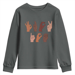 Funny Fuck Hand Sign Language Anti Deportation Youth Sweatshirt Chinga La Migra TS11 Dark Heather Print Your Wear