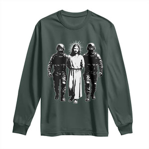 Jesus Arrested Parody Long Sleeve Shirt Funny Immigrant Rights Political Protest TS11 Dark Forest Green Print Your Wear