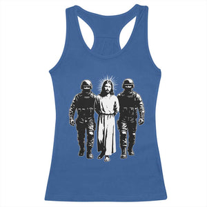Jesus Arrested Parody Racerback Tank Top Funny Immigrant Rights Political Protest TS11 Royal Blue Print Your Wear