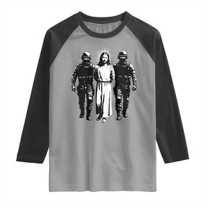 Jesus Arrested Parody Raglan Shirt Funny Immigrant Rights Political Protest TS11 Sport Gray Black Print Your Wear