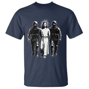Jesus Arrested Parody T Shirt Funny Immigrant Rights Political Protest TS11 Navy Print Your Wear