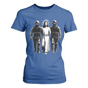 Jesus Arrested Parody T Shirt For Women Funny Immigrant Rights Political Protest TS11 Royal Blue Print Your Wear