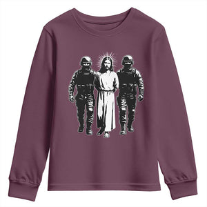Jesus Arrested Parody Youth Sweatshirt Funny Immigrant Rights Political Protest TS11 Maroon Print Your Wear