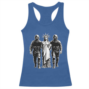 Statue Of Liberty Arrested Racerback Tank Top Funny Immigrant Rights Political Protest TS11 Royal Blue Print Your Wear
