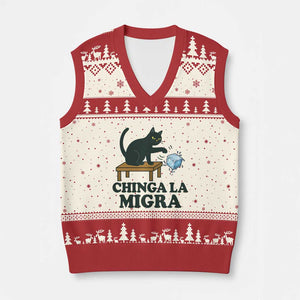 Chinga La Migra V-Neck Knit Sweater Vest Funny Immigration Rights Cat Political TS11 Beige Red Print Your Wear
