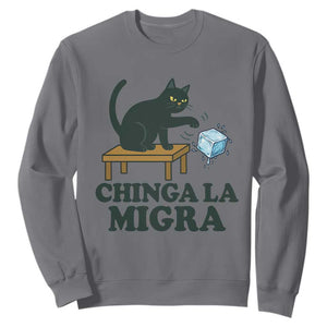Chinga La Migra Sweatshirt Funny Immigration Rights Cat Political TS11 Charcoal Print Your Wear