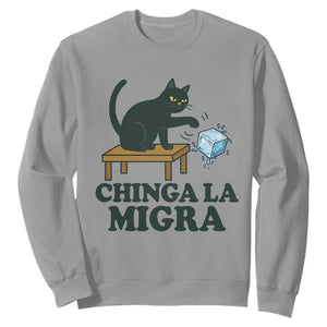 Chinga La Migra Sweatshirt Funny Immigration Rights Cat Political TS11 Sport Gray Print Your Wear