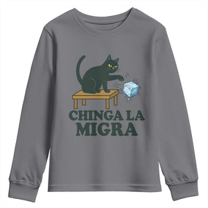 Chinga La Migra Youth Sweatshirt Funny Immigration Rights Cat Political TS11 Charcoal Print Your Wear