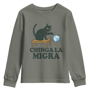 Chinga La Migra Youth Sweatshirt Funny Immigration Rights Cat Political TS11 Military Green Print Your Wear