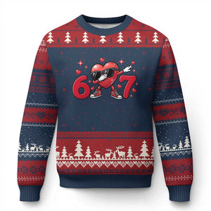 Funny Six Seven 67 Valentines Dabbing Heart Ugly Christmas Sweater TS11 Navy Red Print Your Wear