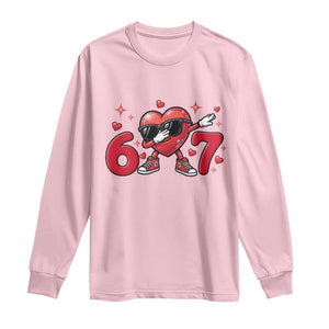 Funny Six Seven 67 Valentines Dabbing Heart Long Sleeve Shirt TS11 Light Pink Print Your Wear