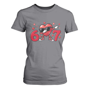 Funny Six Seven 67 Valentines Dabbing Heart T Shirt For Women TS11 Charcoal Print Your Wear