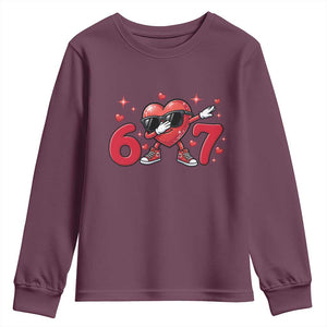 Funny Six Seven 67 Valentines Dabbing Heart Youth Sweatshirt TS11 Maroon Print Your Wear