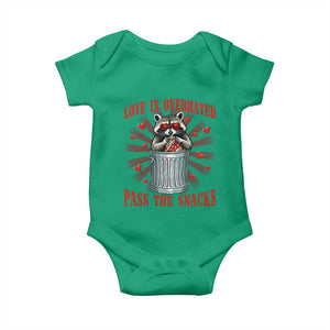 Funny Raccoon Valentine Baby Onesie Love Is Overrated Pass The Snacks TS11 Irish Green Print Your Wear