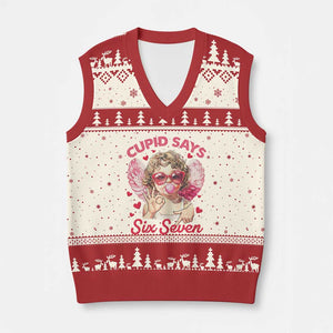 Funny 67 Valentines Day V-Neck Knit Sweater Vest Cupid Say Six Seven 67 Meme TS11 Beige Red Print Your Wear