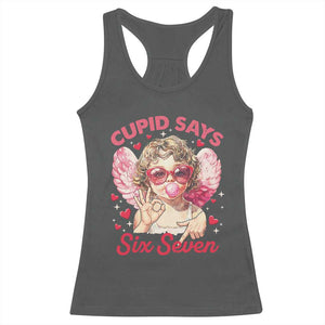 Funny 67 Valentines Day Racerback Tank Top Cupid Say Six Seven 67 Meme TS11 Dark Heather Print Your Wear