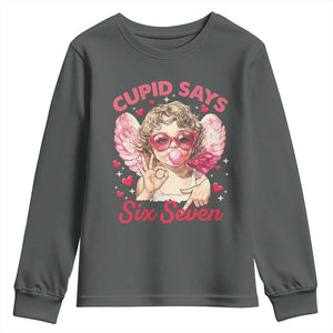 Funny 67 Valentines Day Youth Sweatshirt Cupid Say Six Seven 67 Meme TS11 Dark Heather Print Your Wear