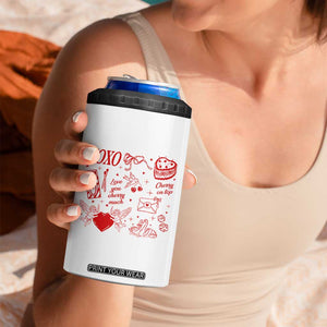 Xoxo Valentines Day 4 in 1 Can Cooler Tumbler Love You Cherry Much Vintage Coquette TS11 Print Your Wear