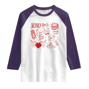 Xoxo Valentines Day Raglan Shirt Love You Cherry Much Vintage Coquette TS11 White Purple Print Your Wear