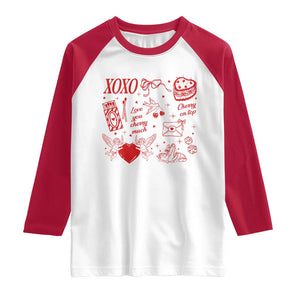 Xoxo Valentines Day Raglan Shirt Love You Cherry Much Vintage Coquette TS11 White Red Print Your Wear