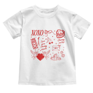 Xoxo Valentines Day Toddler T Shirt Love You Cherry Much Vintage Coquette TS11 White Print Your Wear