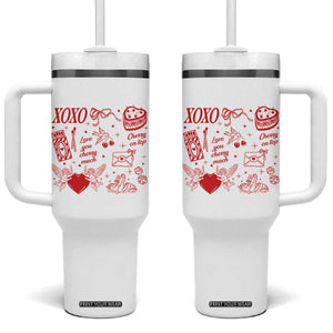 Xoxo Valentines Day Tumbler With Handle Love You Cherry Much Vintage Coquette TS11 One Size: 40 oz White Print Your Wear
