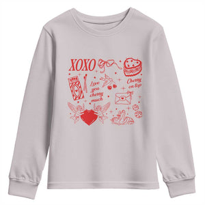 Xoxo Valentines Day Youth Sweatshirt Love You Cherry Much Vintage Coquette TS11 Ice Gray Print Your Wear