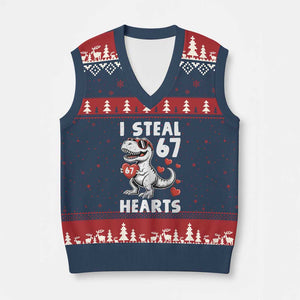 Funny I Steal 67 Hearts Valentines Day Six Seven Meme V-Neck Knit Sweater Vest TS11 Navy Red Print Your Wear