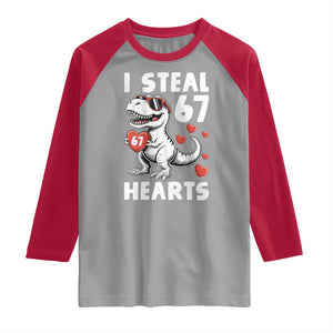 Funny I Steal 67 Hearts Valentines Day Six Seven Meme Raglan Shirt TS11 Sport Gray Red Print Your Wear