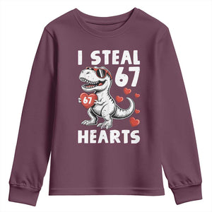 Funny I Steal 67 Hearts Valentines Day Six Seven Meme Youth Sweatshirt TS11 Maroon Print Your Wear