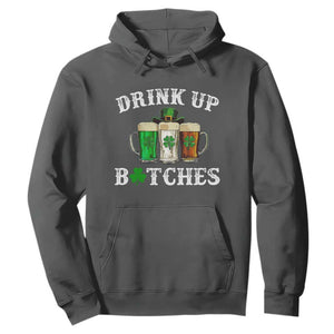 Funny St Patrick's Day Irish Beer Drinking Hoodie Drink Up Bitches Ireland Flag TS11 Dark Heather Print Your Wear