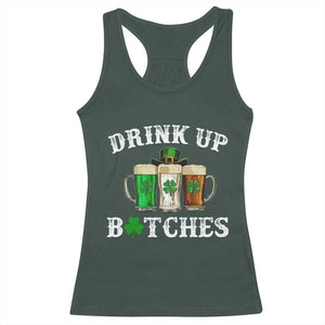 Funny St Patrick's Day Irish Beer Drinking Racerback Tank Top Drink Up Bitches Ireland Flag TS11 Dark Forest Green Print Your Wear