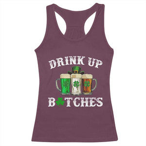Funny St Patrick's Day Irish Beer Drinking Racerback Tank Top Drink Up Bitches Ireland Flag TS11 Maroon Print Your Wear