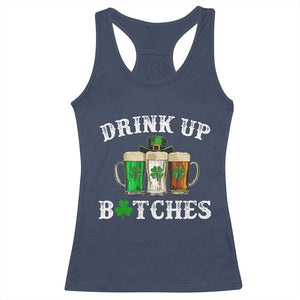 Funny St Patrick's Day Irish Beer Drinking Racerback Tank Top Drink Up Bitches Ireland Flag TS11 Navy Print Your Wear