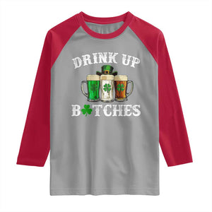 Funny St Patrick's Day Irish Beer Drinking Raglan Shirt Drink Up Bitches Ireland Flag TS11 Sport Gray Red Print Your Wear