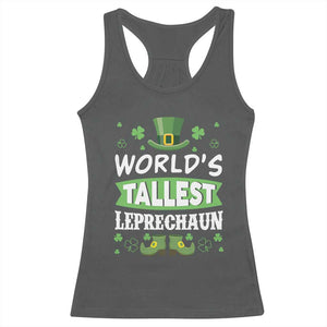 Funny World's Tallest Leprechaun St Patrick's Day Racerback Tank Top Shamrock TS11 Dark Heather Print Your Wear
