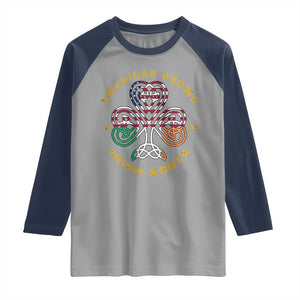 American Grown With Irish Roots Raglan Shirt Irish American Shamrock TS11 Sport Gray Navy Print Your Wear