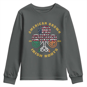 American Grown With Irish Roots Youth Sweatshirt Irish American Shamrock TS11 Dark Heather Print Your Wear