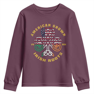 American Grown With Irish Roots Youth Sweatshirt Irish American Shamrock TS11 Maroon Print Your Wear