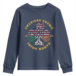American Grown With Irish Roots Youth Sweatshirt Irish American Shamrock TS11 Navy Print Your Wear