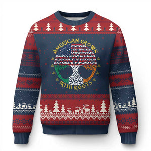 American Grown With Irish Roots Ugly Christmas Sweater Irish American Tree TS11 Navy Red Print Your Wear