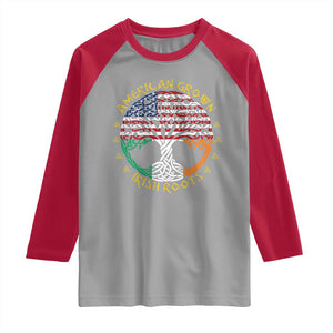 American Grown With Irish Roots Raglan Shirt Irish American Tree TS11 Sport Gray Red Print Your Wear
