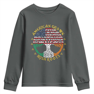 American Grown With Irish Roots Youth Sweatshirt Irish American Tree TS11 Dark Heather Print Your Wear