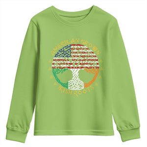 American Grown With Irish Roots Youth Sweatshirt Irish American Tree TS11 Lime Print Your Wear