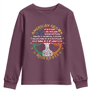 American Grown With Irish Roots Youth Sweatshirt Irish American Tree TS11 Maroon Print Your Wear
