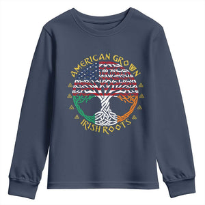 American Grown With Irish Roots Youth Sweatshirt Irish American Tree TS11 Navy Print Your Wear
