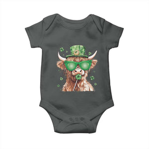 Funny St Patrick's Day Highland Cow Shamrock Baby Onesie TS11 Dark Heather Print Your Wear