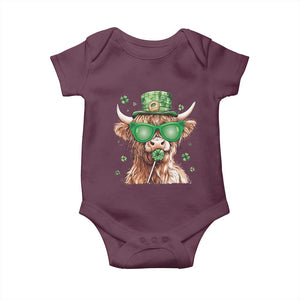 Funny St Patrick's Day Highland Cow Shamrock Baby Onesie TS11 Maroon Print Your Wear