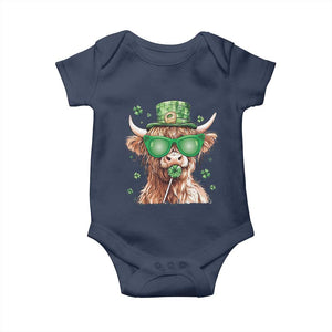 Funny St Patrick's Day Highland Cow Shamrock Baby Onesie TS11 Navy Print Your Wear